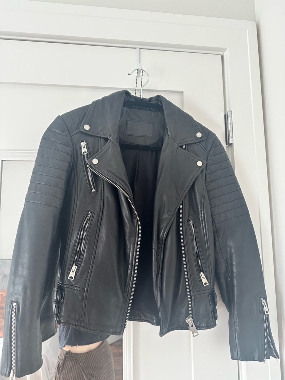 All Saints Black Quilted Leather Biker Jacket
